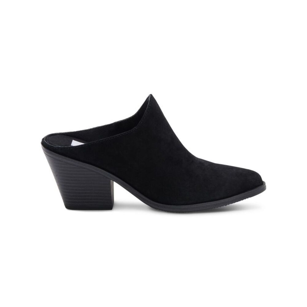 AQUA COLLEGE Womens Black Nia Block Heel Slip On Leather Heeled Mules Shoes 9 M